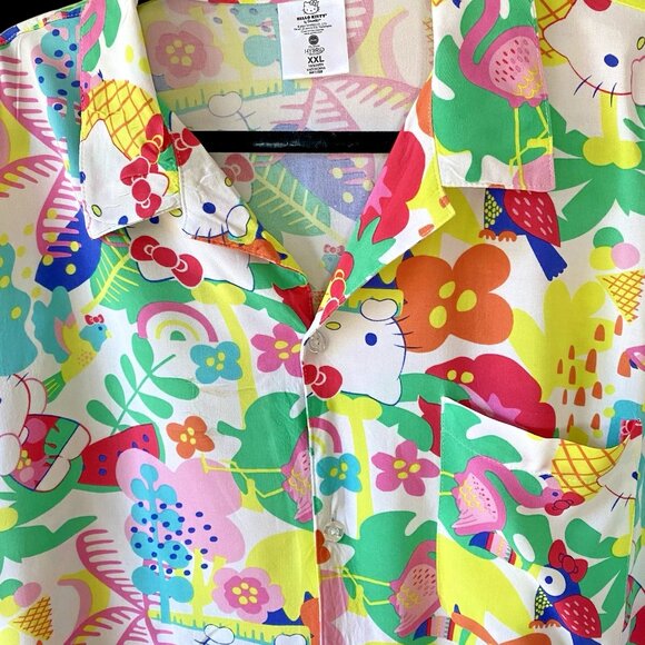 Hello Kitty Hawaiian Shirt Tropical Short Sleeve Button Up Sanrio Hybrid XXL - Picture 6 of 7
